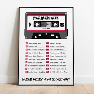 Pôster personalizado com fita cassete mix de rock e metal - presente de aniversário de casamento personalizado em fita cassete - arte de parede