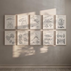 Star Wars Spaceship Blueprint Poster: Millennium Falcon, X-Wing, Tie Fighter Wall Art Print