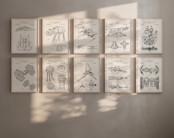 Star Wars Spaceship Blueprint Poster: Millennium Falcon, X-Wing, Tie Fighter Wall Art Print