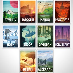 Star Wars Travel Poster Retro Print Set - Cumpleaños Boda Aniversario Regalo Arte de pared
