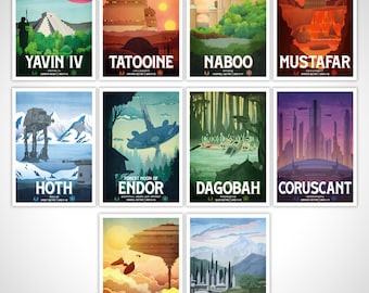 Star Wars Travel Poster Retro Print Set - Birthday Wedding Anniversary Gift Wall Art