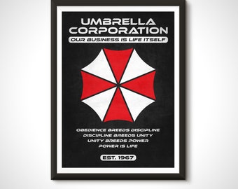 Resident Evil Movie Poster Umbrella Corporation Advert Print - Home Decor Retro Ad Gaming Wall Art Gift