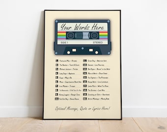 Personalised Mix Tape Print Poster - Custom Cassette Birthday Wedding Anniversary Gift Wall Art