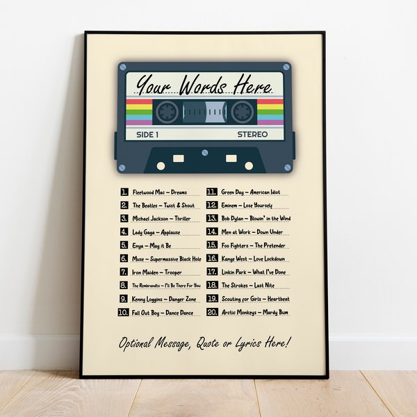 Personalised Mix Tape Print Poster - Custom Cassette Birthday Wedding Anniversary Gift Wall Art