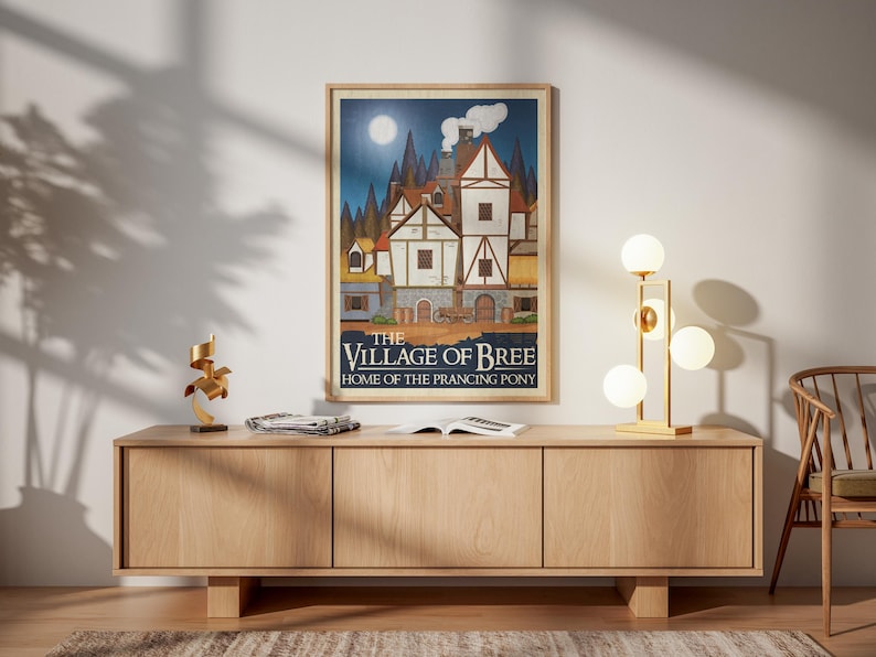 Lord of the Rings Travel Print: Bree Retro Vintage Fantasy Wall Art Movie Poster Gift image 1