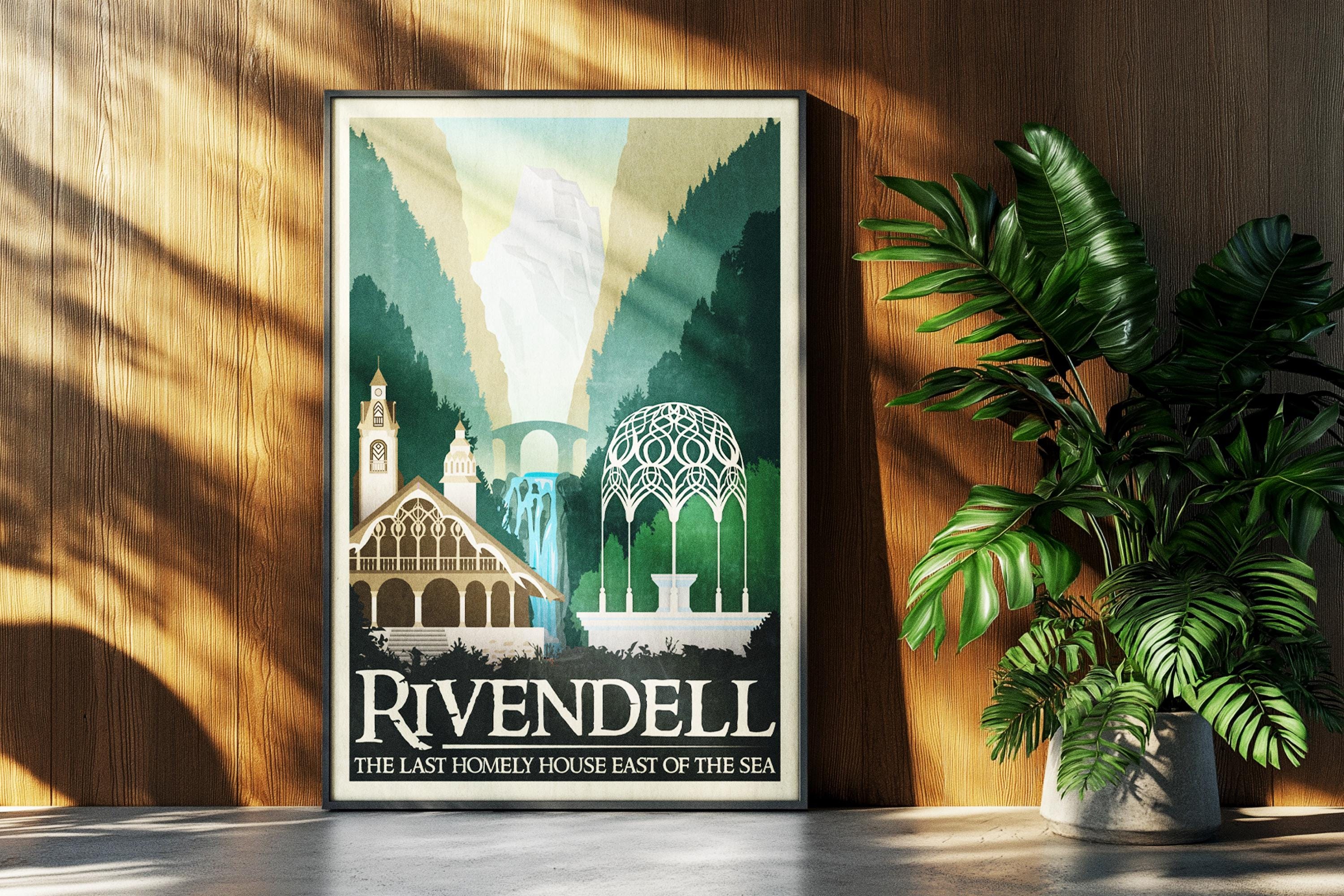 Lord of the Rings Travel Print: Rivendell Elvish Retro Vintage Fantasy ...