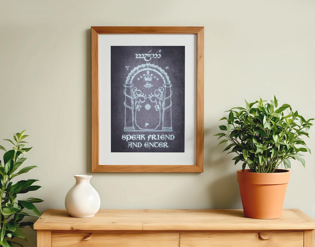 Póster de la película El Señor de los Anillos: Habla, amigo Durin. Puerta.  Impresión artística retro de fantasía de Tolkien para pared. Regalo. - Etsy  México, image size:1080x849