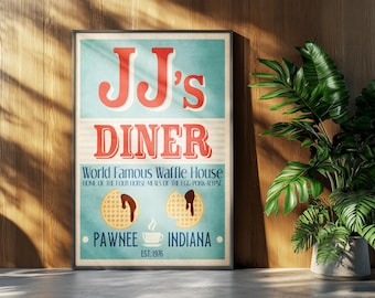 Parks & Rec Movie Poster: JJ's Diner Pawnee Retro Kitchen Bar Sign Home Decor Wall Art Print Gift