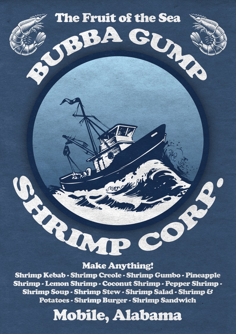 Forrest Gump Movie Poster Bubba Gump Shrimp Print Home Decor Etsy