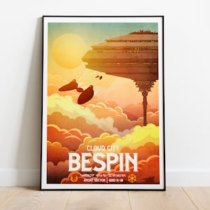 Cartão postal com impressão retrô de viagem em pôster de Star Wars - Bespin Cloud City - Arte de parede para presente de aniversário, casamento e aniversário