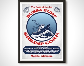 Forrest Gump Movie Poster Bubba Gump Shrimp Print - Home Decor Retro Ad Wall Art Gift
