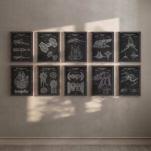 Poster du plan du vaisseau spatial Star Wars : Faucon Millenium, X-Wing, impression d'art mural Tie Fighter