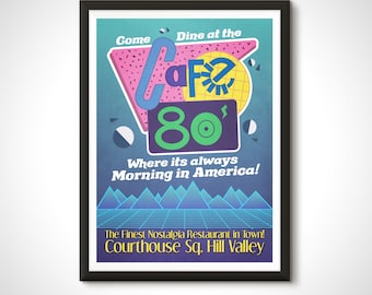 Cafe 80's Bar Sign Back to the Future Movie Poster Print - Hill Valley Home Decor Wall Art Gift