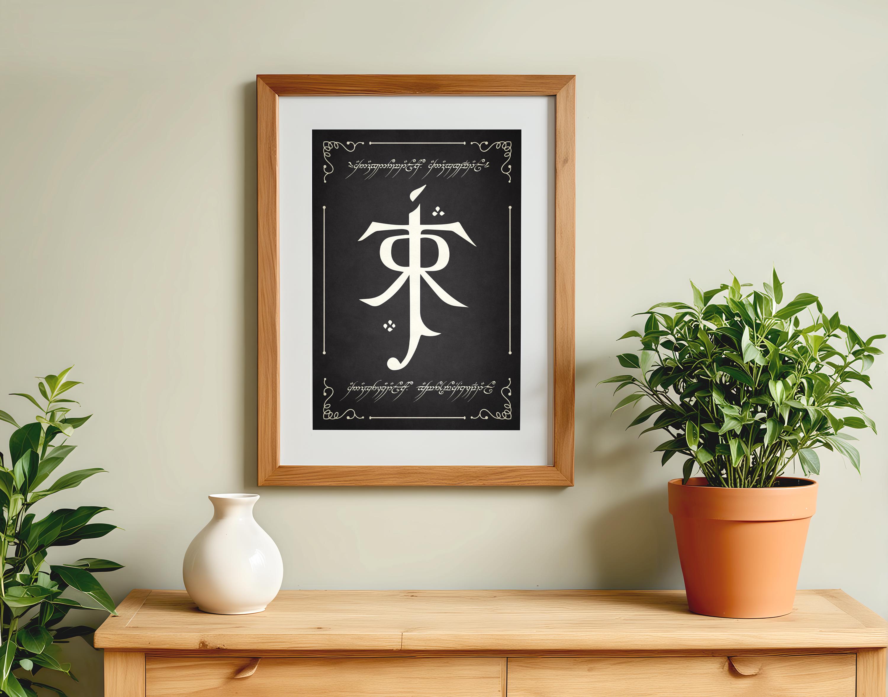 Póster de la película El Señor de los Anillos: Logotipo de escritura élfica  del Anillo de Tolkien, lámina decorativa retro de fantasía para pared. -  Etsy México, image size:3000x2357