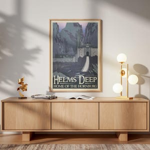 Lord of the Rings Travel Print: Helms Deep Retro Vintage Fantasy Wall Art Movie Poster Gift