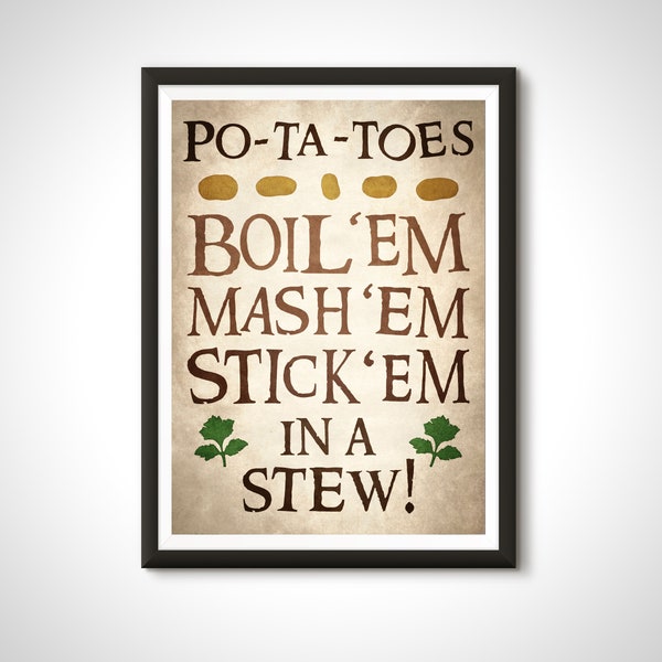 Lord of the Rings Movie Poster Potatoes Kitchen Sign Print - LOTR Home Decor Tolkien Wall Art Gift