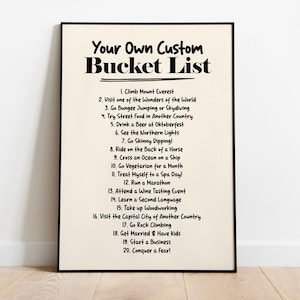 Personalised Bucket List Print Poster Custom Holiday Birthday Wedding Gift Souvenir - Dream Checklist Wall Art