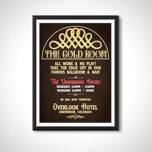 Overlook Hotel Bar Sign The Gold Room The Shining Movie Poster Print - Home Decor Stephen King Wall Art Gift