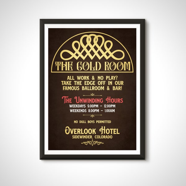 Overlook Hotel Bar Sign The Gold Room The Shining Movie Poster Print - Home Decor Stephen King Wall Art Gift