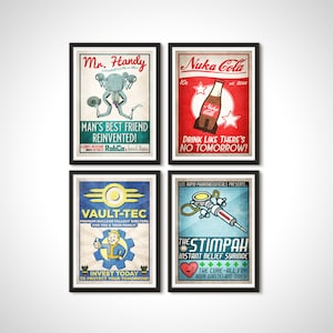 Fallout Game Poster Mr Handy Vault tec Nuka Cola Retro Ad Print Collection - Wandkunst Geburtstagsgeschenk