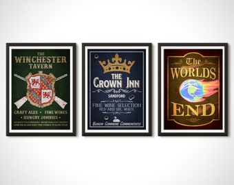 Cornetto Trilogy Bar Movie Poster Print Collection - Shaun of the Dead Hot Fuzz Worlds End - Home Decor Wall Art Gift