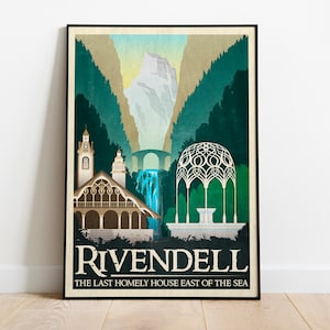 El Señor de los Anillos Cartel Retro Travel Print Postal - Rivendell - Cumpleaños Aniversario de Boda Regalo Arte de la pared