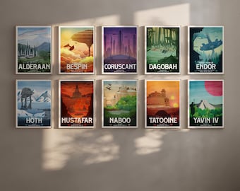 Star Wars Travel Poster Prints Set: Retro Ad Planet Sci-Fi Wall Art