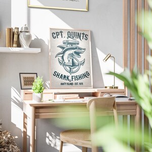 Jaws-filmaffisch: Quint hajfiske retroannons heminredning väggkonsttryck present bild 4