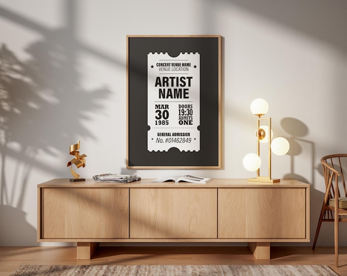 Custom Poster: Personalized Concert Ticket Stub Gig Retro Wall Art Home Birthday Anniversary Gift