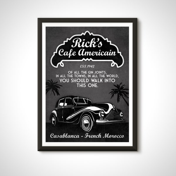 Cafe Americain Bar Sign Casablanca Movie Poster Print - Home Decor Wall Art Gift