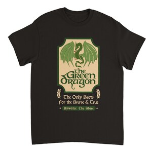 May include: Black t-shirt with a green dragon graphic and the text "the GREEN Dragon" and "The Only Brew for the Brave & True" and "Bywater, The Shire".