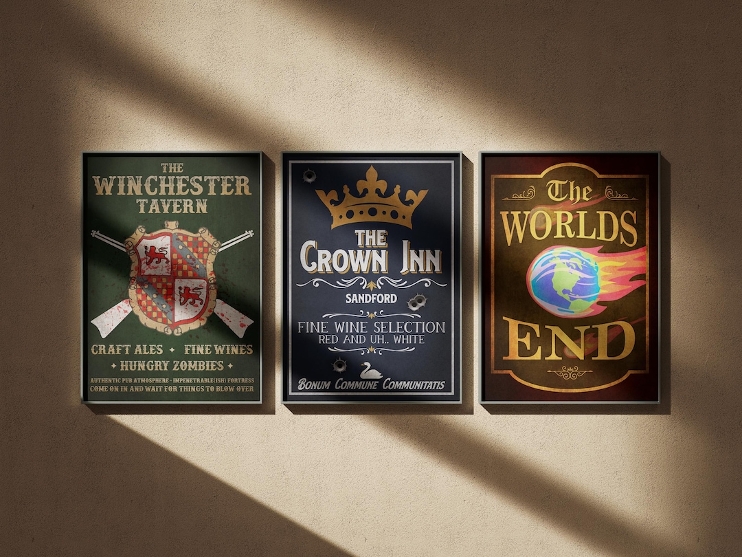 Cornetto Trilogy Bar Sign Movie Poster Set: Hot Fuzz Retro Ad Wall Art Prints