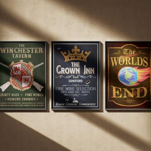 Zestaw plakatów filmowych Cornetto Trilogy Bar Sign: Hot Fuzz Retro Ad Wall Art Prints