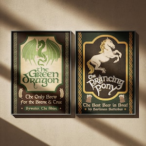 Lord of the Rings Movie Poster Set: Prancing Pony Green Dragon Retro Ad Wall Art