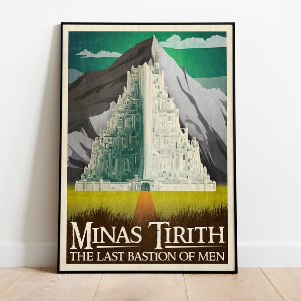 Poster del Signore degli Anelli Cartolina con stampa di viaggio retrò - Minas Tirith Gondor - Regalo di compleanno e anniversario di matrimonio