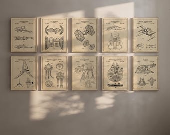 Star Wars Spaceship Blueprint Poster: Millennium Falcon, X-Wing, Tie Fighter Wall Art Print