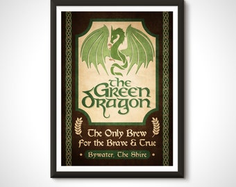 Cartel de la película El Señor de los Anillos con el Dragón Verde - Impresión - Decoración del hogar de Tolkien - Arte de pared - Regalo