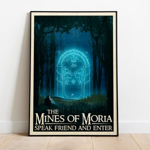 Poster del Signore degli Anelli, stampa retrò da viaggio, cartolina - Porte di Moria di Durin - Regalo di compleanno, anniversario, matrimonio, arte murale
