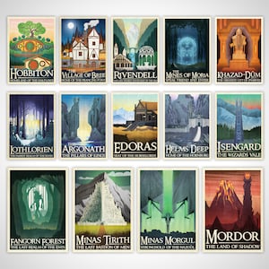 El Señor de los Anillos Cartel Retro Travel Print Postal Set - Fellowship Middle Earth Journey - Cumpleaños Aniversario de Boda Regalo Arte de la pared