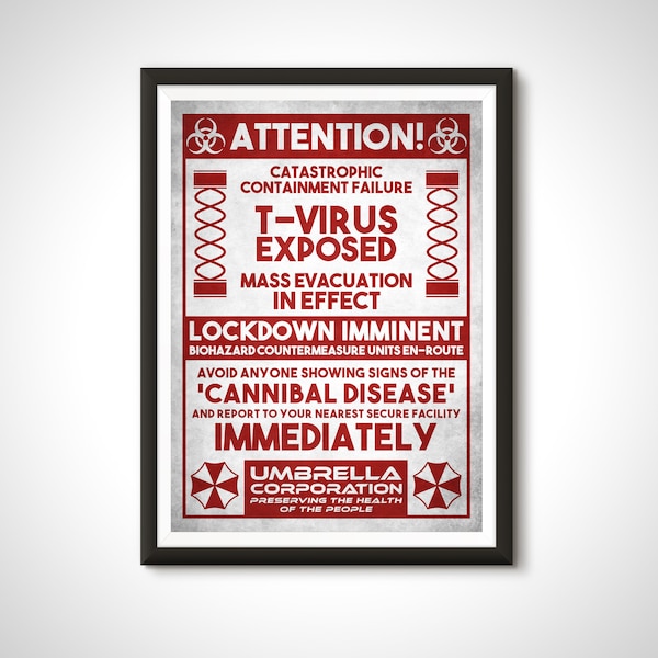 Resident Evil Movie Poster T-Virus Advert Print - Decoración del hogar Retro Ad Gaming Wall Art Gift