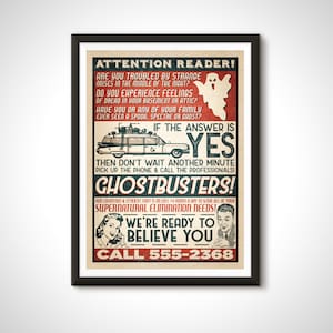 Ghostbusters Retro Ad Movie Poster Print - Home Decor Retro Ad Wall Art Gift