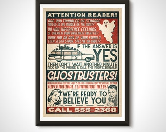 Ghostbusters Retro Ad Movie Poster Print - Home Decor Retro Ad Wall Art Gift