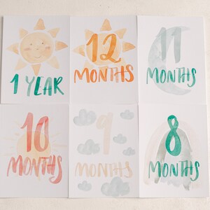 Baby Milestone DIY Printable Cards Set Watercolor Rainbows Sun Clouds image 4