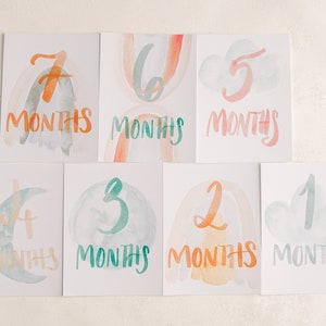 Baby Milestone DIY Printable Cards Set Watercolor Rainbows Sun Clouds image 7