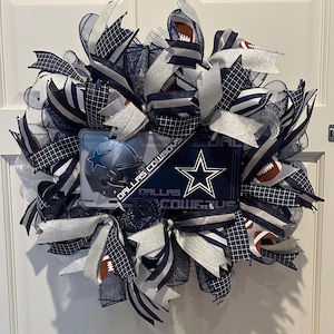 Dallas Cowboys Wreath, Navy & Silver Football Decor, Fall Decor, We Dem Boyz