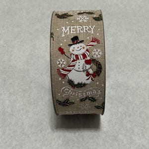 Merry Christmas Snowman Wired Ribbon - 2.5”