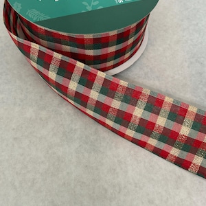 Red, Green, and Gold Plaid Wired Ribbon, Christmas Plaid Wired Ribbon, 2.5” Christmas Ribbon, 2.5” Wired Ribbon, Red, Green, and Gold Plaid