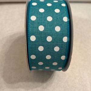 Turquoise Wired Ribbon, 2.5” Turquoise Ribbon with Polkadots, Polkadot Wired Ribbon, 2.5” Wired Ribbon