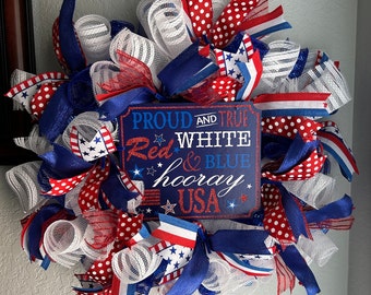 Patriotic Wreath, Red/White/Blue wreath, Fourth of July wreath, Patriotic front door wreath, Memorial Day Wreath, Labor Day Wreath