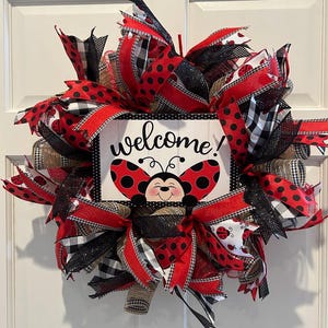Ladybug Welcome Wreath, Welcome Wreath, Spring Wreath, Summer Wreath, Any Season Wreath, Front Door Wreath, Ladybug Door Decor, Ladybug